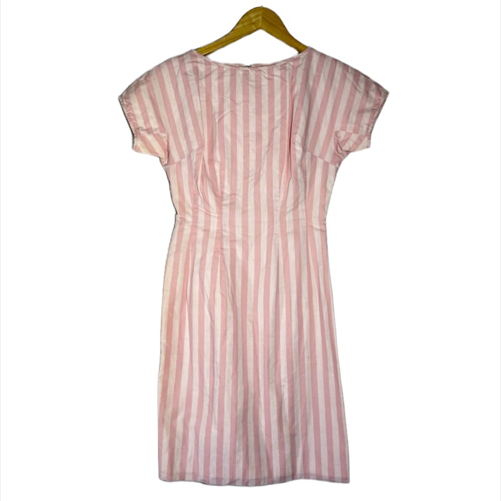 SOLD! VTG 50s 60s Dress Pink Striped Cap Sleeve Cotton Handmade Vintage